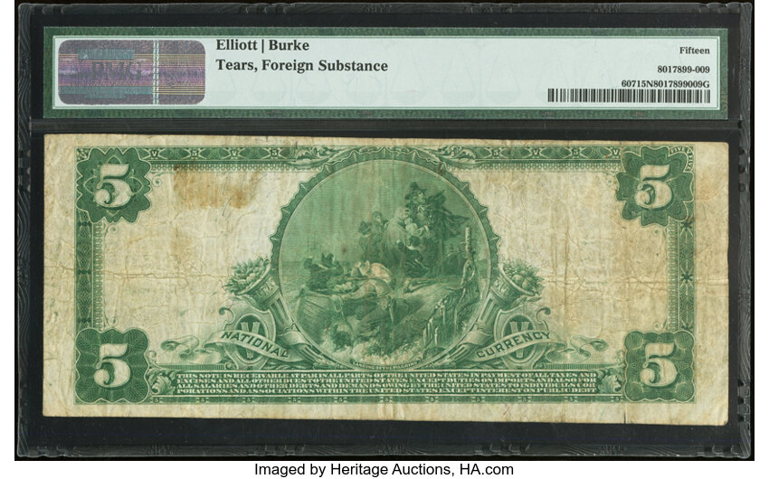 image for: Denton, MD - $5 1902 Plain Back Fr. 607 The Denton National Bank Ch. # 2547 PMG Choice Fine 15 Net....