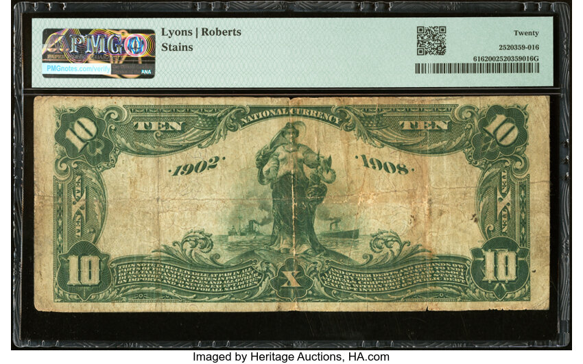 image for: Indianapolis, IN - $10 1902 Date Back Fr. 616 The Indiana National Bank Ch. # (M)984 PMG Very Fine 20....
