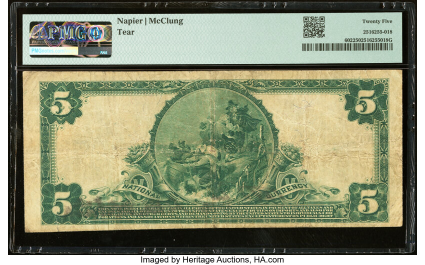 image for: Indianapolis, IN - $5 1902 Plain Back Fr. 602 National City Bank Ch. # (M)10121 PMG Very Fine 25....