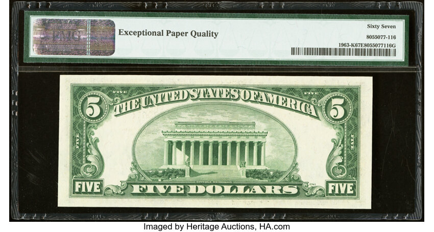 image for: Fr. 1963-K $5 1950B Federal Reserve Note. PMG Superb Gem Unc 67 EPQ....