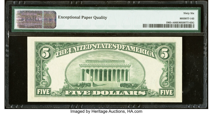 image for: Fr. 1965-A $5 1950D Federal Reserve Note. PMG Gem Uncirculated 66 EPQ....