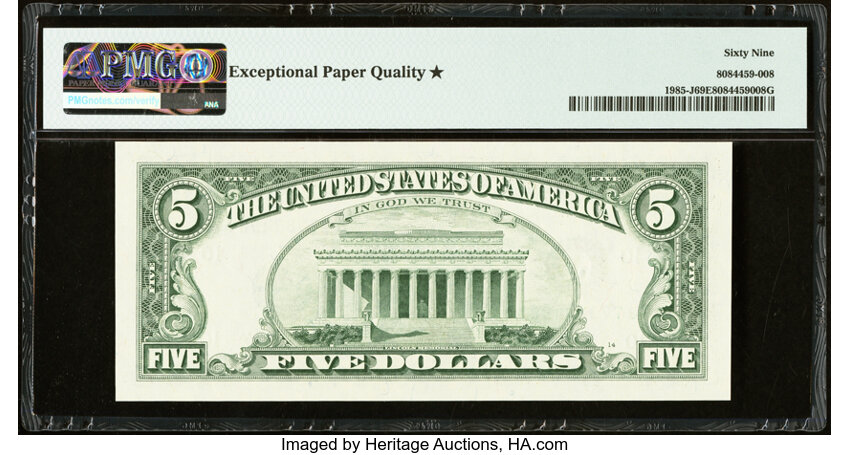 image for: Fr. 1985-J $5 1995 Federal Reserve Note. PMG Superb Gem Unc 69 EPQ*....