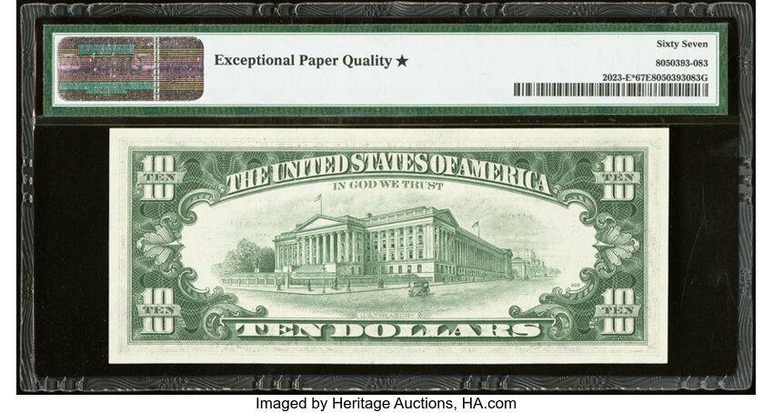 image for: Fr. 2023-E* $10 1977 Federal Reserve Star Note. PMG Superb Gem Unc 67 EPQ*....