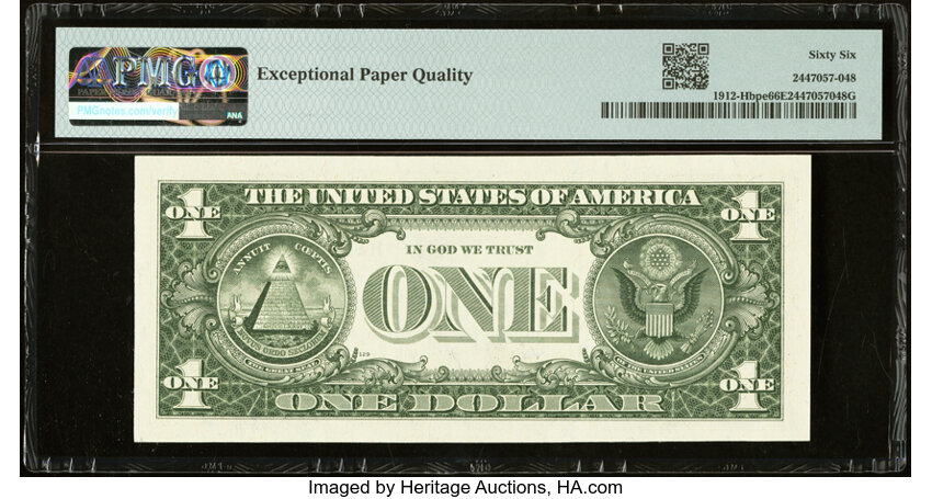 image for: Fr. 1912-H $1 1981A Federal Reserve Note. Back Plate Number 129 at Left. PMG Gem Uncirculated 66 EPQ....