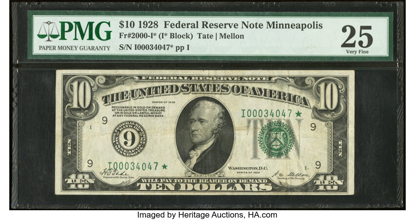image for: Fr. 2000-I* $10 1928 Federal Reserve Star Note. PMG Very Fine 25....