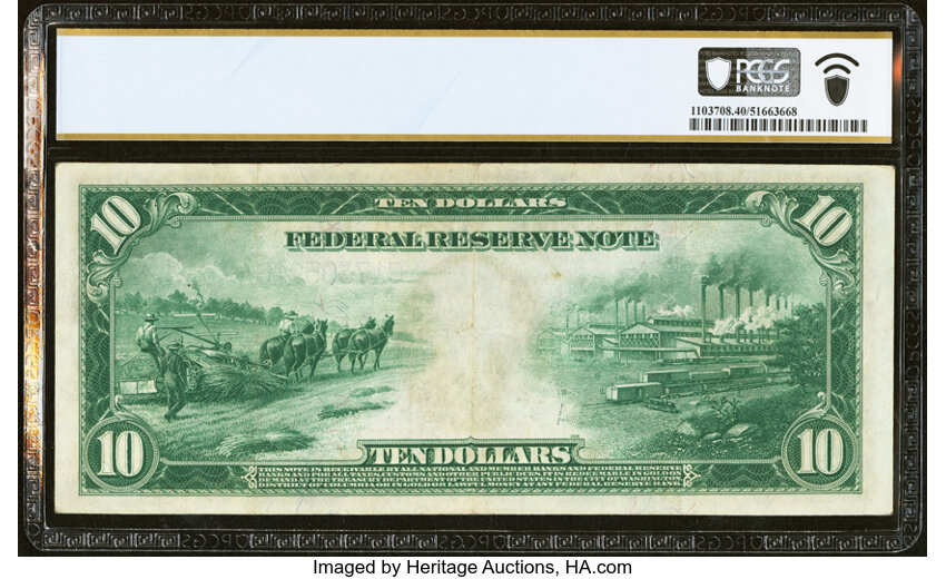image for: Fr. 913 $10 1914 Federal Reserve Note PCGS Banknote Extremely Fine 40....