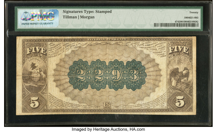 image for: Slatington, PA - $5 1882 Brown Back Fr. 474 The National Bank of Slatington Ch. # (E)2293 PMG Very Fine 20....