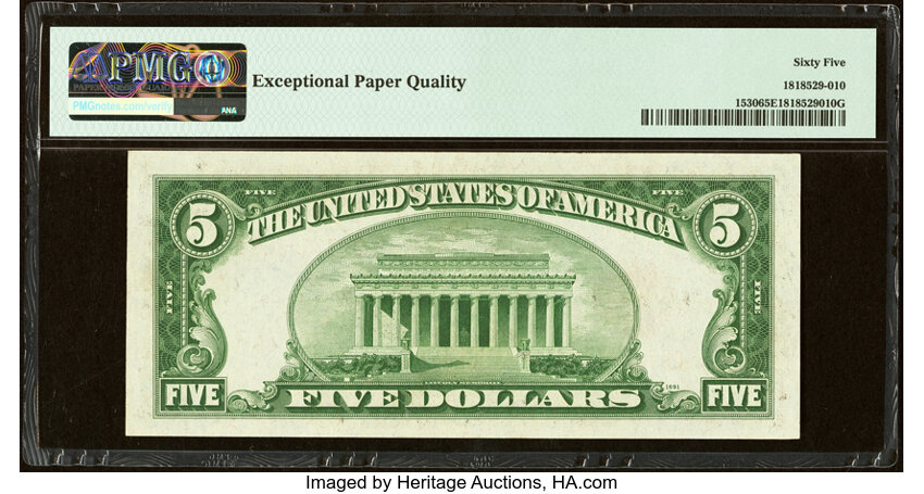 image for: Fr. 1530 $5 1928E Legal Tender Note. PMG Gem Uncirculated 65 EPQ....
