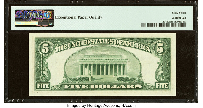 image for: Fr. 1534 $5 1953B Legal Tender Note. PMG Superb Gem Unc 67 EPQ....