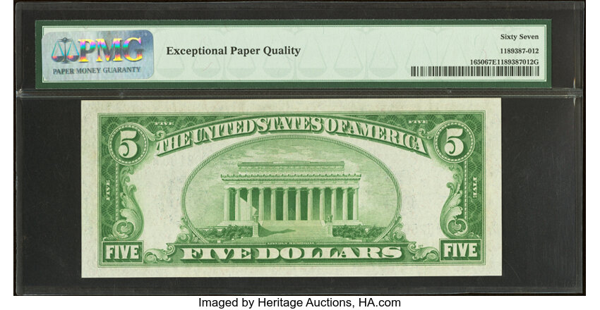 image for: Fr. 1650 $5 1934 Silver Certificate. PMG Superb Gem Unc 67 EPQ....