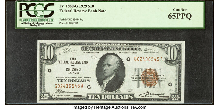 image for: Fr. 1860-G $10 1929 Federal Reserve Bank Note. PCGS Gem New 65PPQ....
