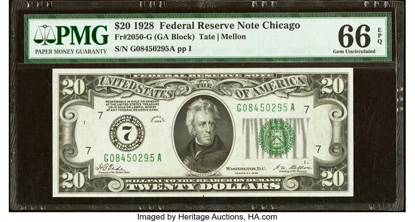 image for: Fr. 2050-G $20 1928 Federal Reserve Note. PMG Gem Uncirculated 66 EPQ....