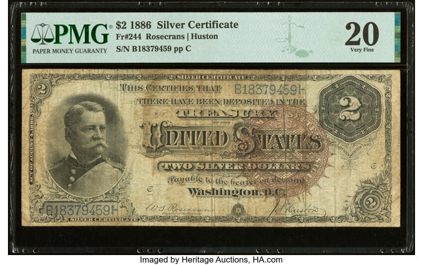image for: Fr. 244 $2 1886 Silver Certificate PMG Very Fine 20....