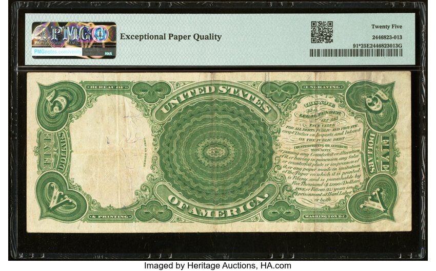image for: Fr. 91* $5 1907 Legal Tender Star Note PMG Very Fine 25 EPQ....