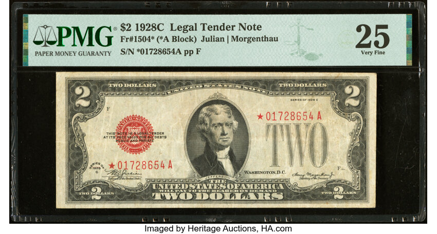 image for: Fr. 1504* $2 1928C Legal Tender Star Note. PMG Very Fine 25....