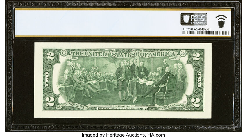 image for: Binary-Radar-Rotator Serial Number 11000011 Fr. 1938-E $2 2003A Federal Reserve Note. PCGS Banknote Gem Unc 66 PPQ....