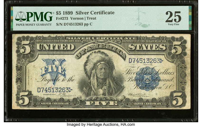 image for: Fr. 273 $5 1899 Silver Certificate PMG Very Fine 25....