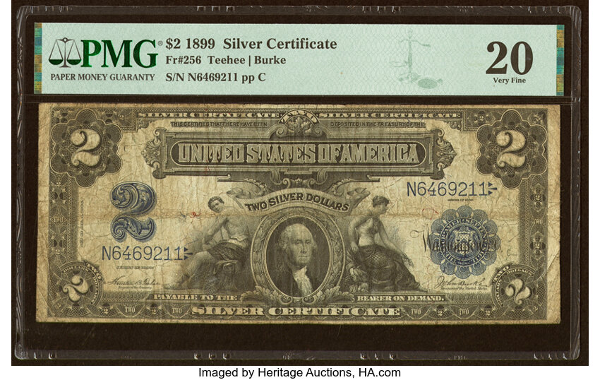 image for: Fr. 256 $2 1899 Silver Certificate PMG Very Fine 20....