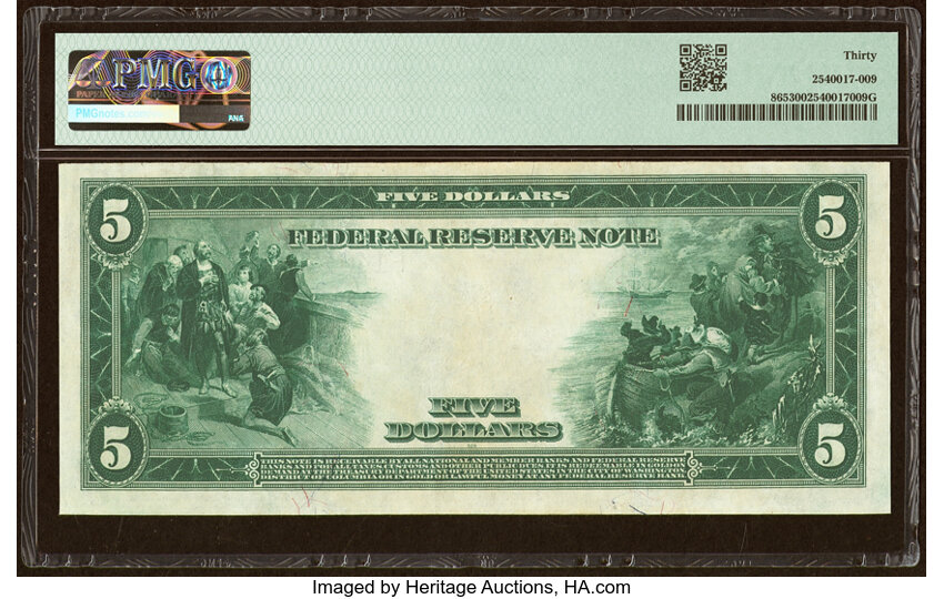 image for: Fr. 865 $5 1914 Federal Reserve Note PMG Very Fine 30....