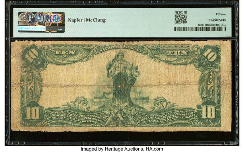 image for: Vernon, IN - $10 1902 Plain Back Fr. 628 The First National Bank Ch. # (M)4688 PMG Choice Fine 15....