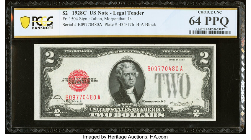 image for: Fr. 1504 $2 1928C Legal Tender Note. PCGS Banknote Choice Unc 64 PPQ....