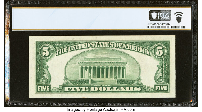 image for: Fr. 1531* $5 1928F Wide I Legal Tender Star Note. PCGS Banknote Choice AU 58....