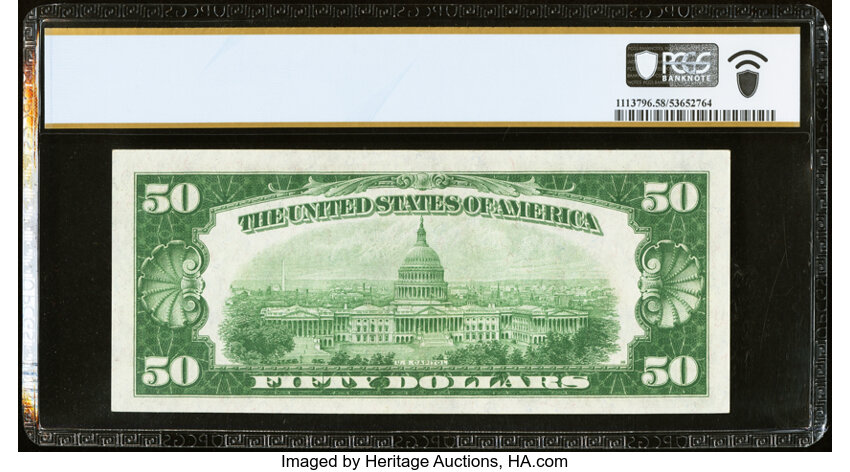 image for: Fr. 2101-A $50 1928A Federal Reserve Note. PCGS Banknote Choice AU 58 PPQ....