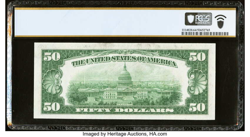 image for: Fr. 2104-L $50 1934B Federal Reserve Note. PCGS Banknote Choice Unc 64 PPQ....
