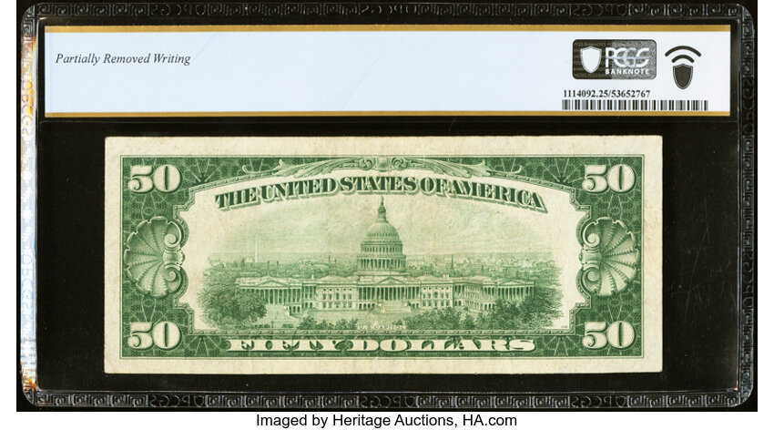 image for: Fr. 2106-B* $50 1934D Federal Reserve Star Note. PCGS Banknote Very Fine 25....