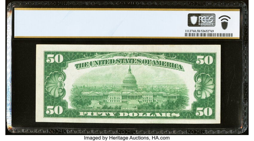 image for: Fr. 2100-D $50 1928 Federal Reserve Note. PCGS Banknote Choice AU 58....