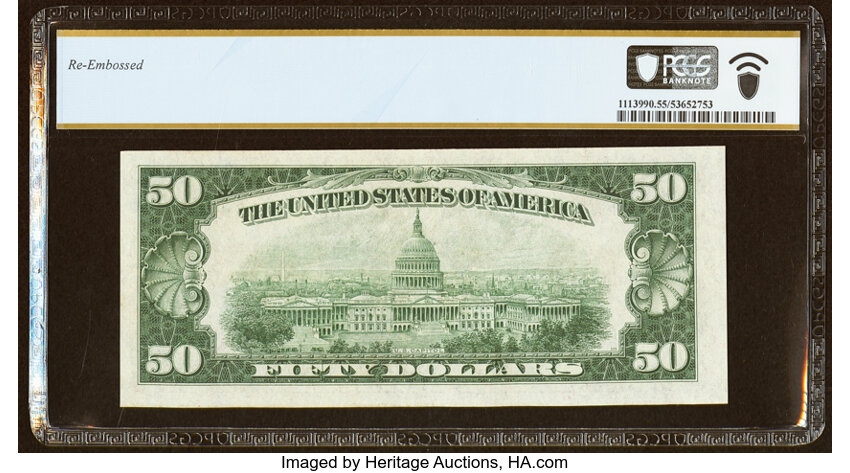 image for: Fr. 2104-D* $50 1934B Federal Reserve Star Note. PCGS Banknote About Unc 55....