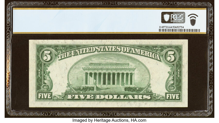 image for: Fr. 1959-B* $5 1934C Wide Federal Reserve Star Note. PCGS Banknote Choice Unc 64 PPQ....
