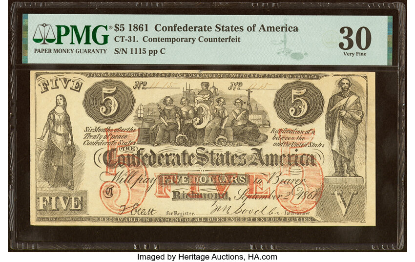 image for: CT31/245B $5 1861 Contemporary Counterfeit PMG Very Fine 30....