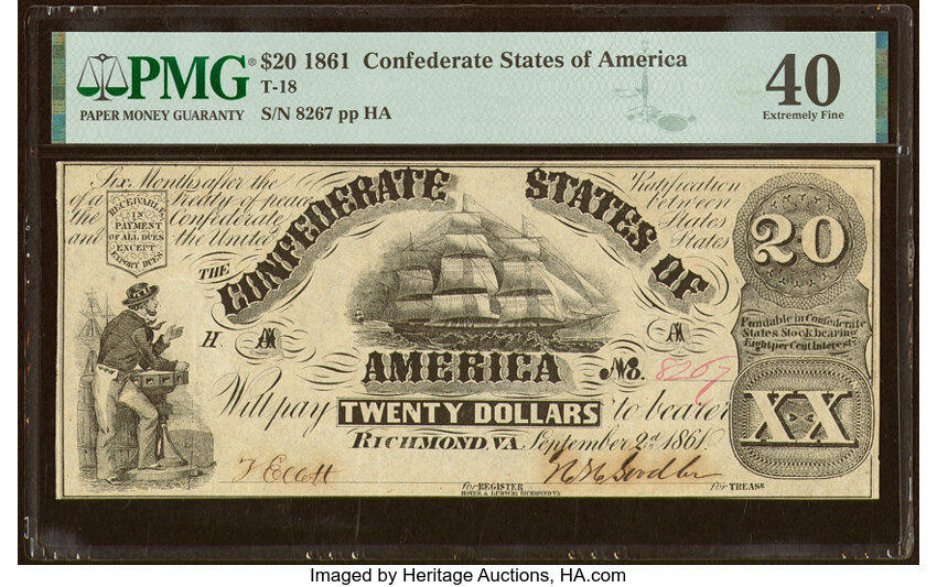 image for: T18 $20 1861 PF-8 Cr. 108 PMG Extremely Fine 40....