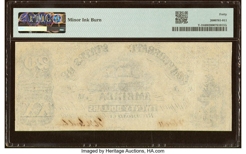 image for: T18 $20 1861 PF-8 Cr. 108 PMG Extremely Fine 40....