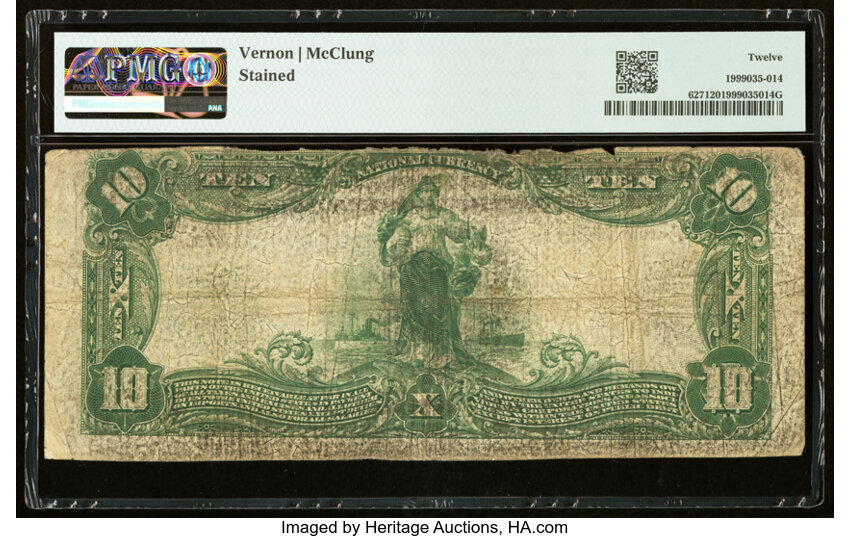image for: Scotia, CA - $10 1902 Plain Back Fr. 627 The First National Bank Ch. # 9787 PMG Fine 12....