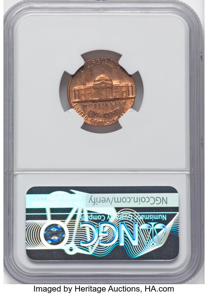 image for: 1966 5C Jefferson Nickel -- Struck on a Cent Planchet -- MS63 Red and Brown NGC. 3.1 grams....