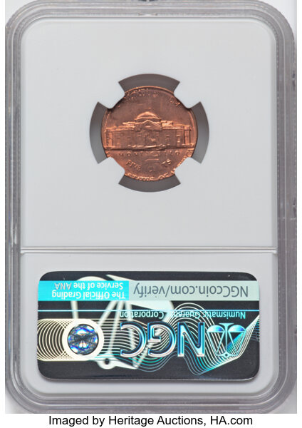 image for: 1982-P 5C Jefferson Nickel -- Overstruck on a Cent, Double Denomination --  MS65 Red NGC....