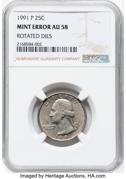 image for: 1991-P 25C Washington Quarter -- Rotated Dies -- AU58 NGC....
