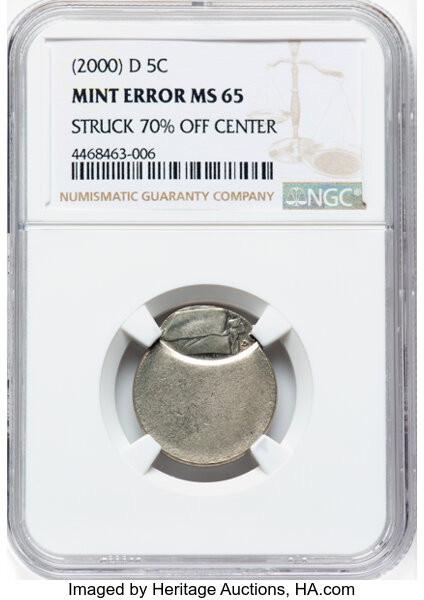 image for: (2000)-D 5C Jefferson Nickel -- Struck 70% Off Center -- MS65 NGC....