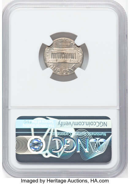 image for: 1965 1C Lincoln Cent -- Struck on a Damaged Dime Blank -- MS62 NGC. 2.2 grams....