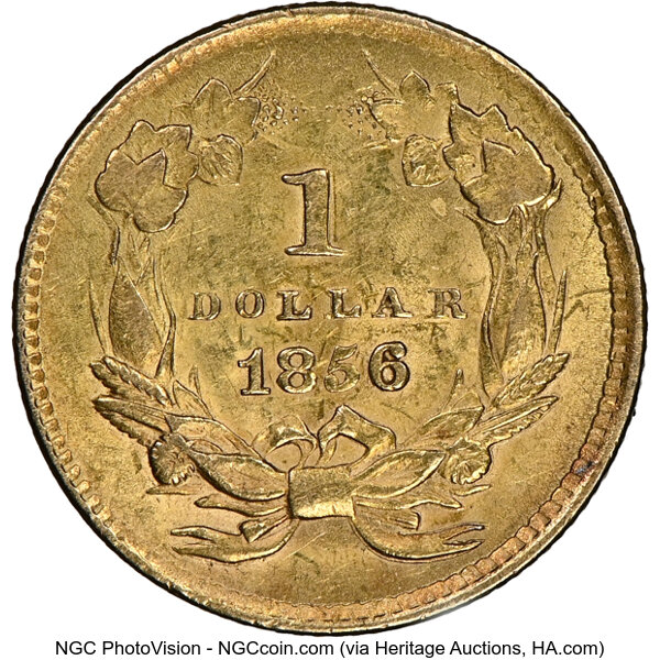 image for: 1856 Slanted 5 G$1 NGC MS62