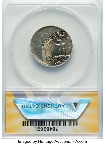 image for: 1995-? 25C Washington Quarter -- 40% Off Center -- MS66 ANACS. Struck at either Philadelphia or Denver....