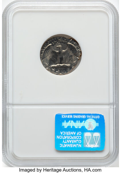 image for: (1971) 25C Washington Quarter -- Struck on a Dime Planchet with Obverse Indent -- MS63 NGC....