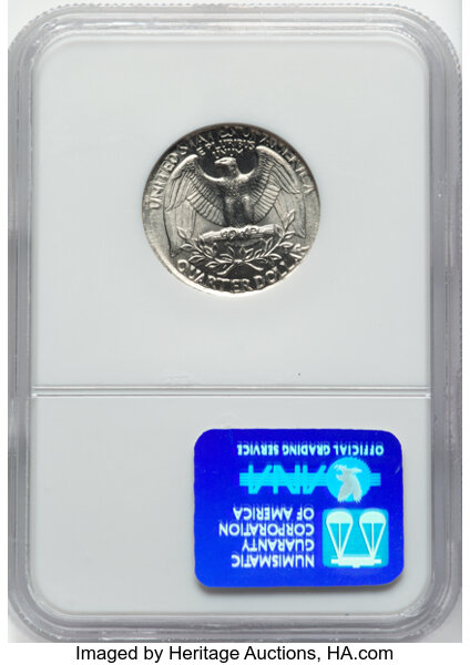 image for: 1996-D 25C Washington Quarter -- Struck on a Type One Jefferson Nickel Planchet -- MS63 NGC. 5.0 grams....