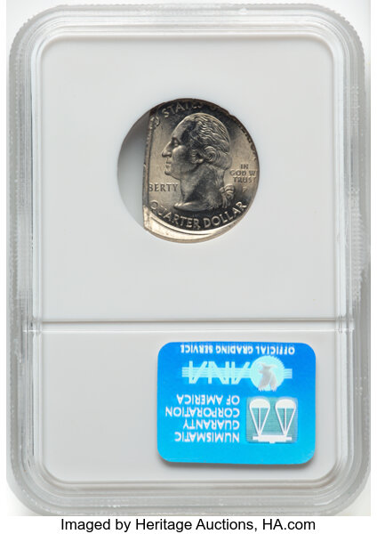 image for: 2000-P 25C Maryland Statehood Quarter -- Struck Off Center on a Planchet with a Straight Clip -- MS61 NGC....