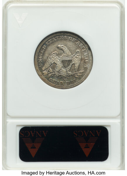 image for: 1865-S 25C VF30 ANACS. Housed in a small-sized holder. Mintage 41,000....