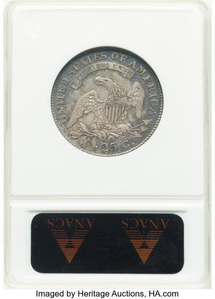 image for: 1828 25C B-1, R.1, VF35 ANACS. Housed in a small-sized holder. Mintage 102,000....