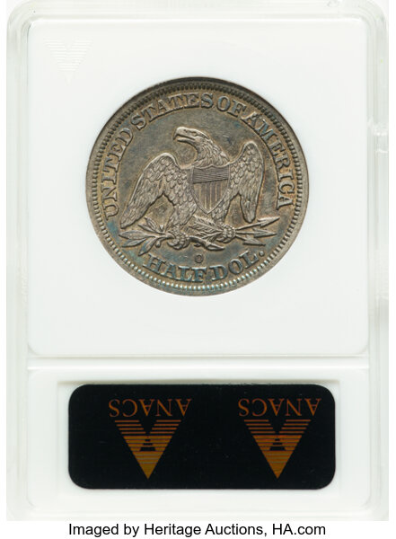 image for: 1845-O 50C Repunched Date, WB-108, FS-303, Die Pair 1, R.2, AU50 ANACS. Housed in a small-sized holder.  Mintage 2,094,000....