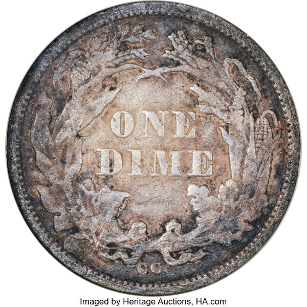 image for: 1871-CC 10C F-101, R.4 -- Corroded -- ANACS. XF40 Details. The 1872-CC dime is one of the keys to the Liberty Seated dime s...